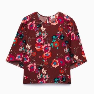 Aritzia Wilfred Burgundy Floral Crop Top Blouse